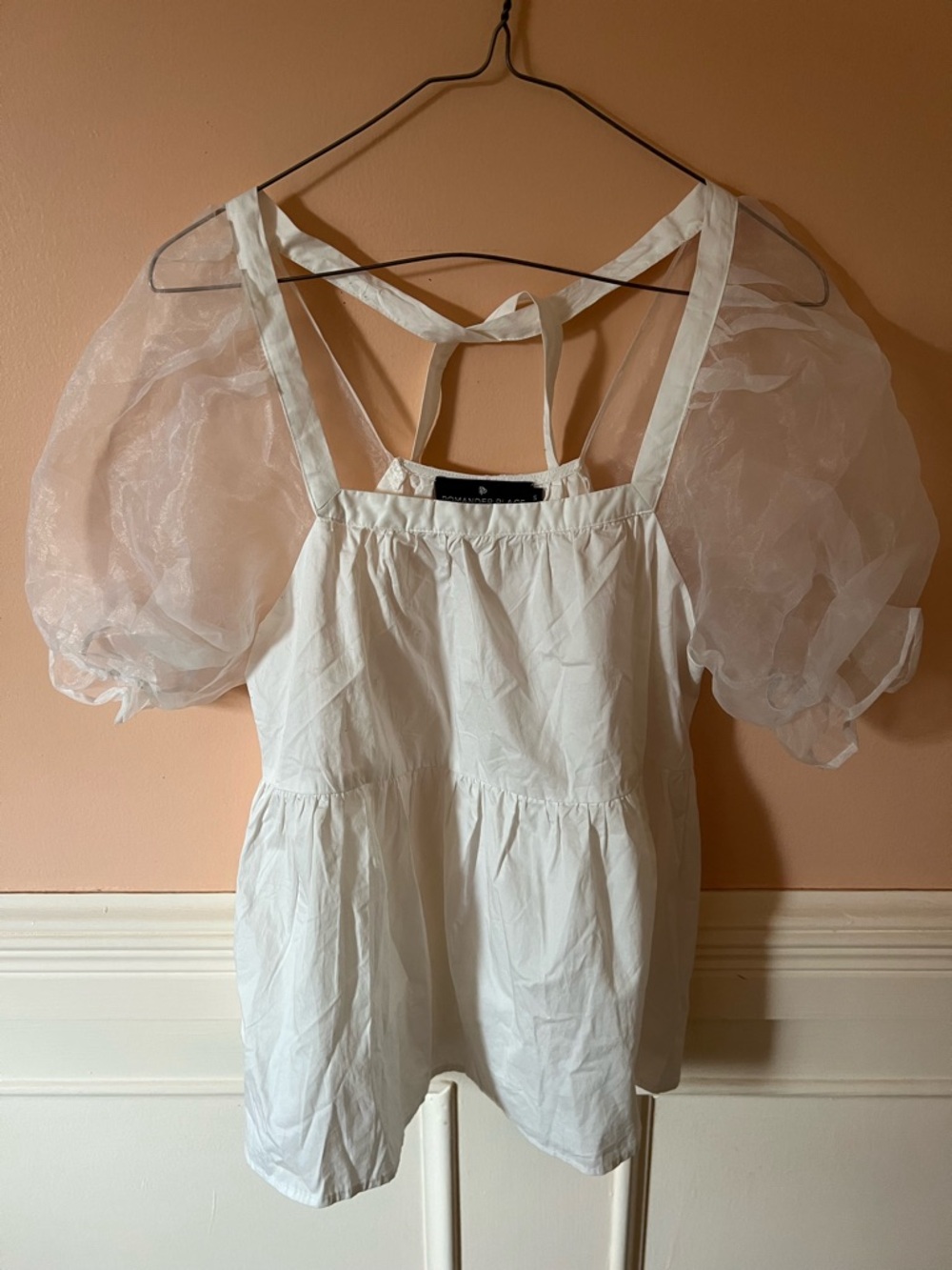 Pomander place tuckernuck White Puff sleeve sheer cottage core babydoll gauze S - Picture 2 of 6